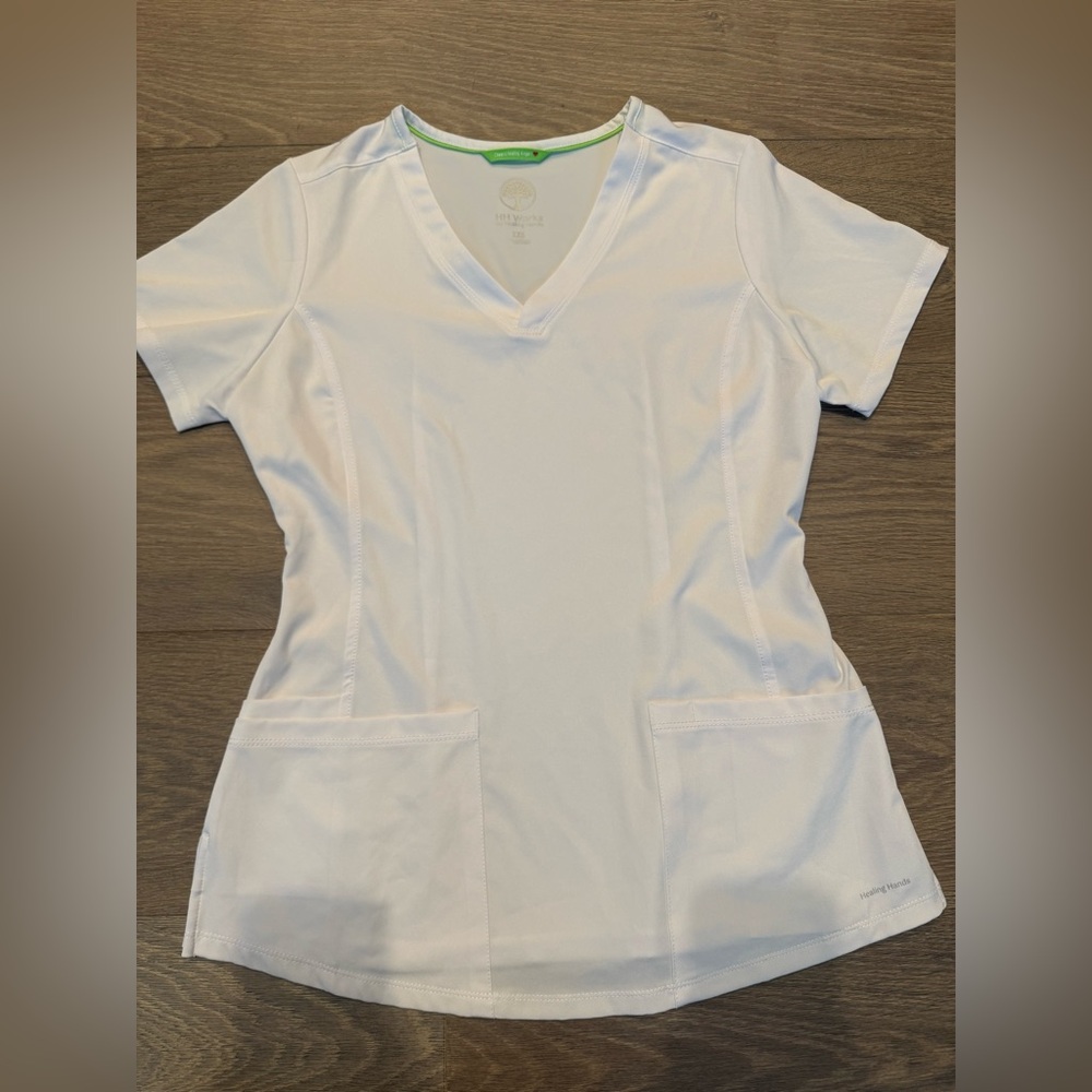 Healing Hands White Scrub Top